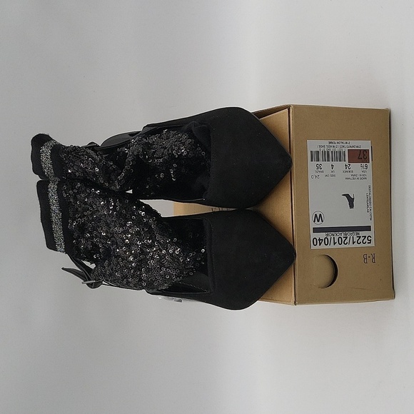 Zara Black Sequin Heeled Boots - Picture 10 of 10